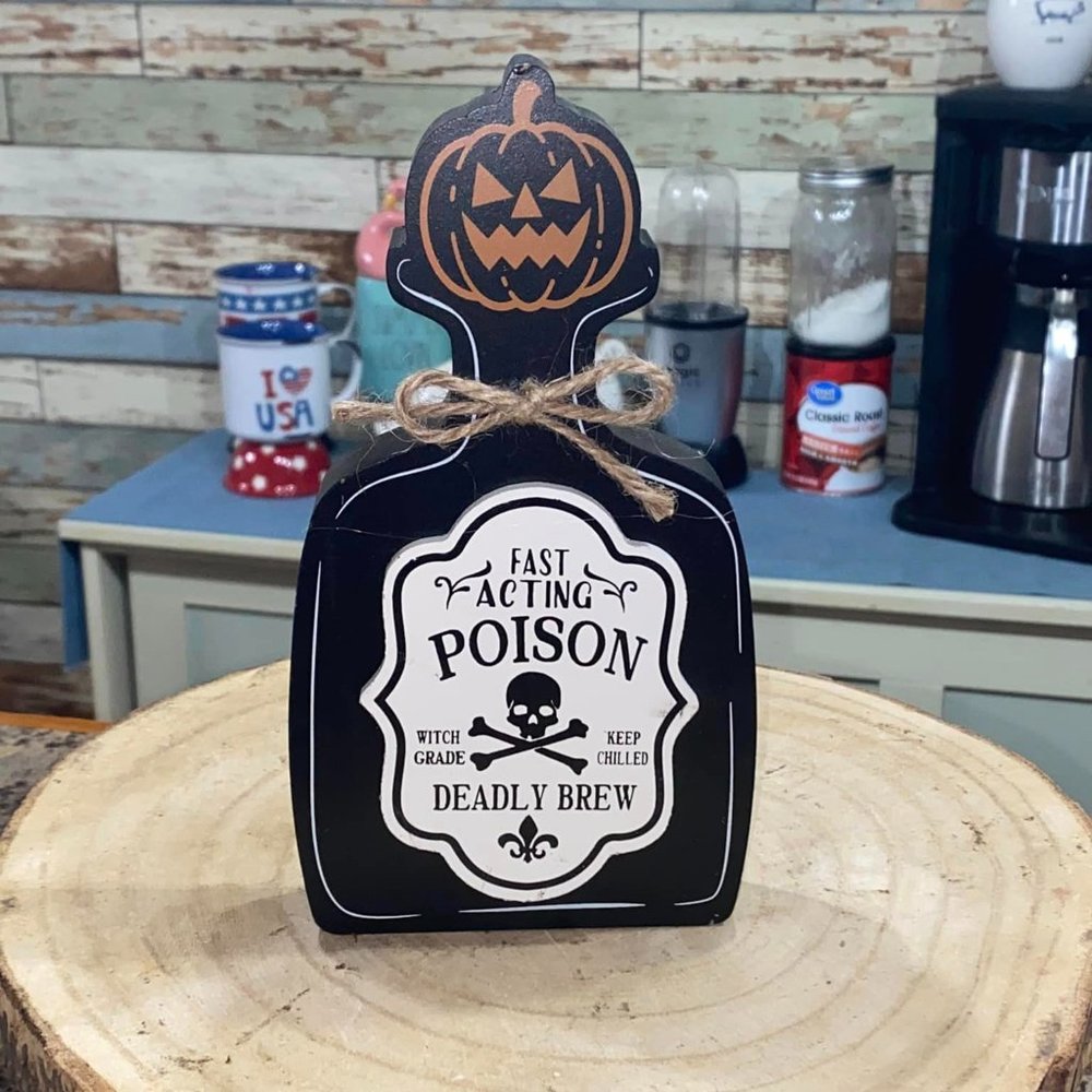 Halloween Witch's Poison Bottle Potion Wood Standing Décor